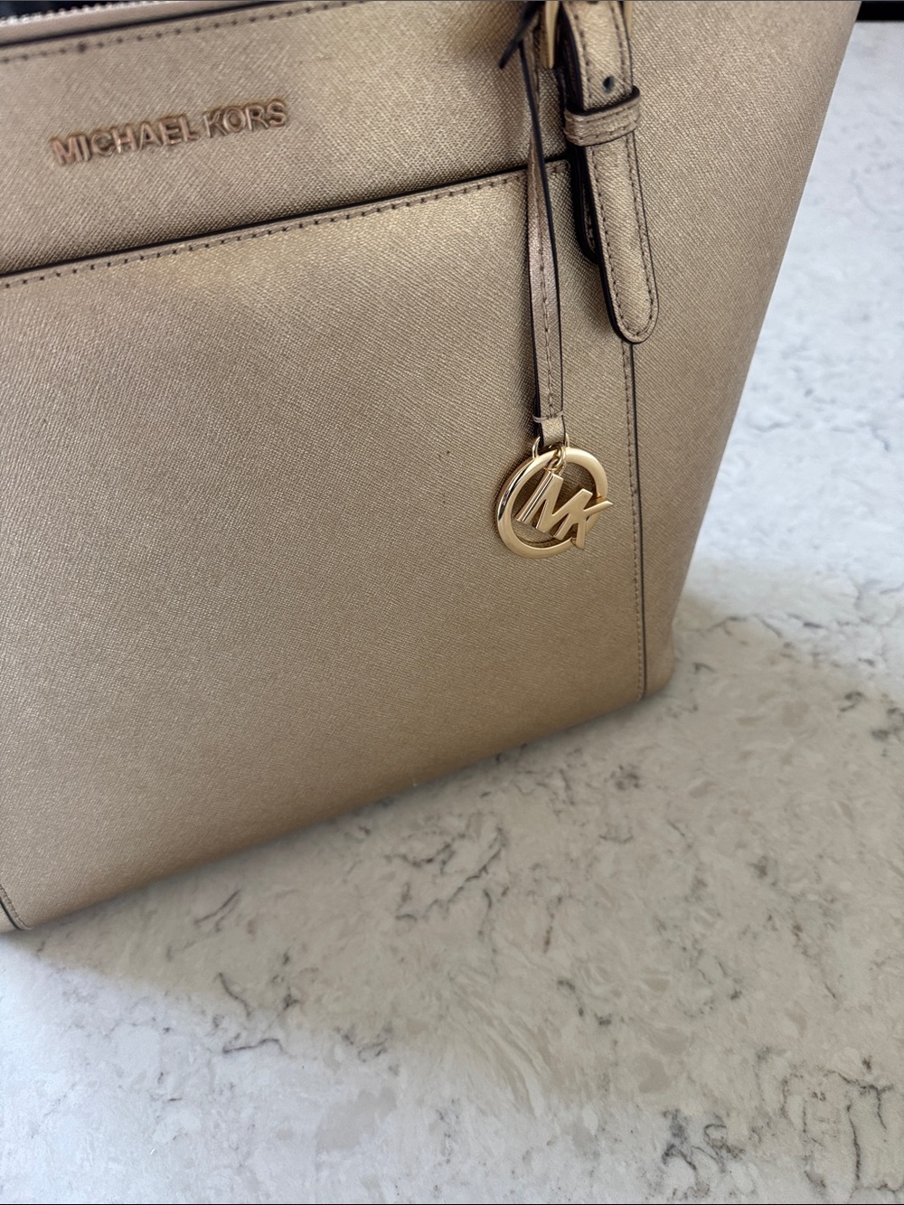 Michael Kors Metallic Ziptop Gold Tote Bag - Picture 3 of 13